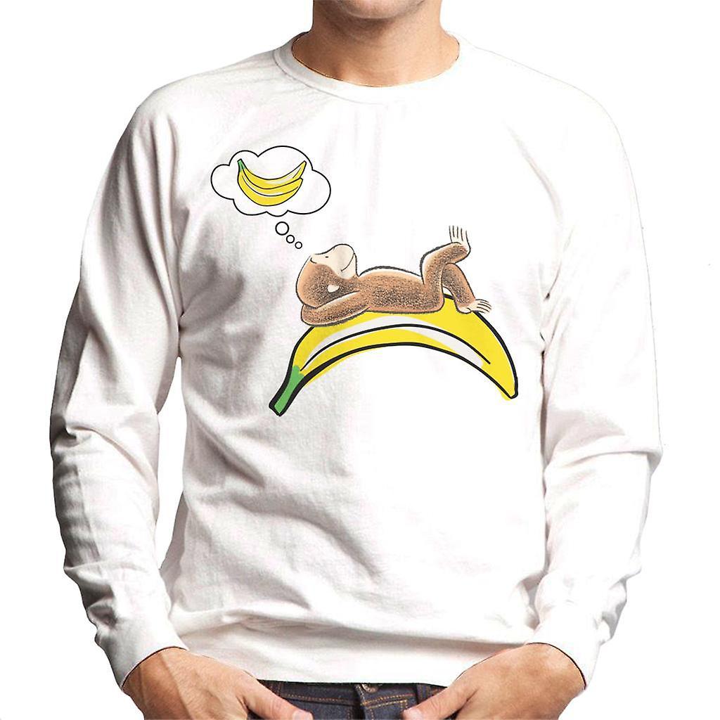 Curious George Dreaming Of Bananas Men's Sweatshirt White Medium