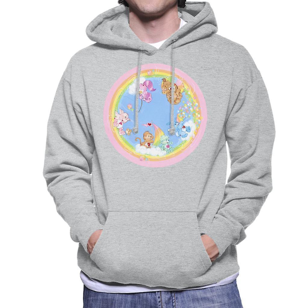 Care Bears Playful Heart Monkey Rainbow Cloud Boat Men's Hooded Sweatshirt Heather Grey XX-Large