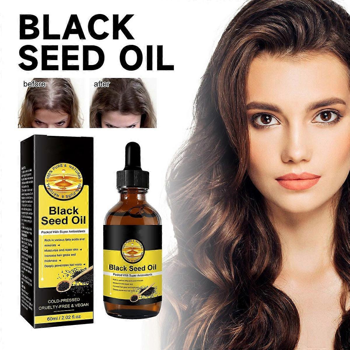 Unbrand Cold Pressed Black Seed Oil, Body Massage Oil, Hair Growth, Skin Care, Nourishes and Hydrates Hair, 100% Pure and Natural Black Seed Oil 2Pcs