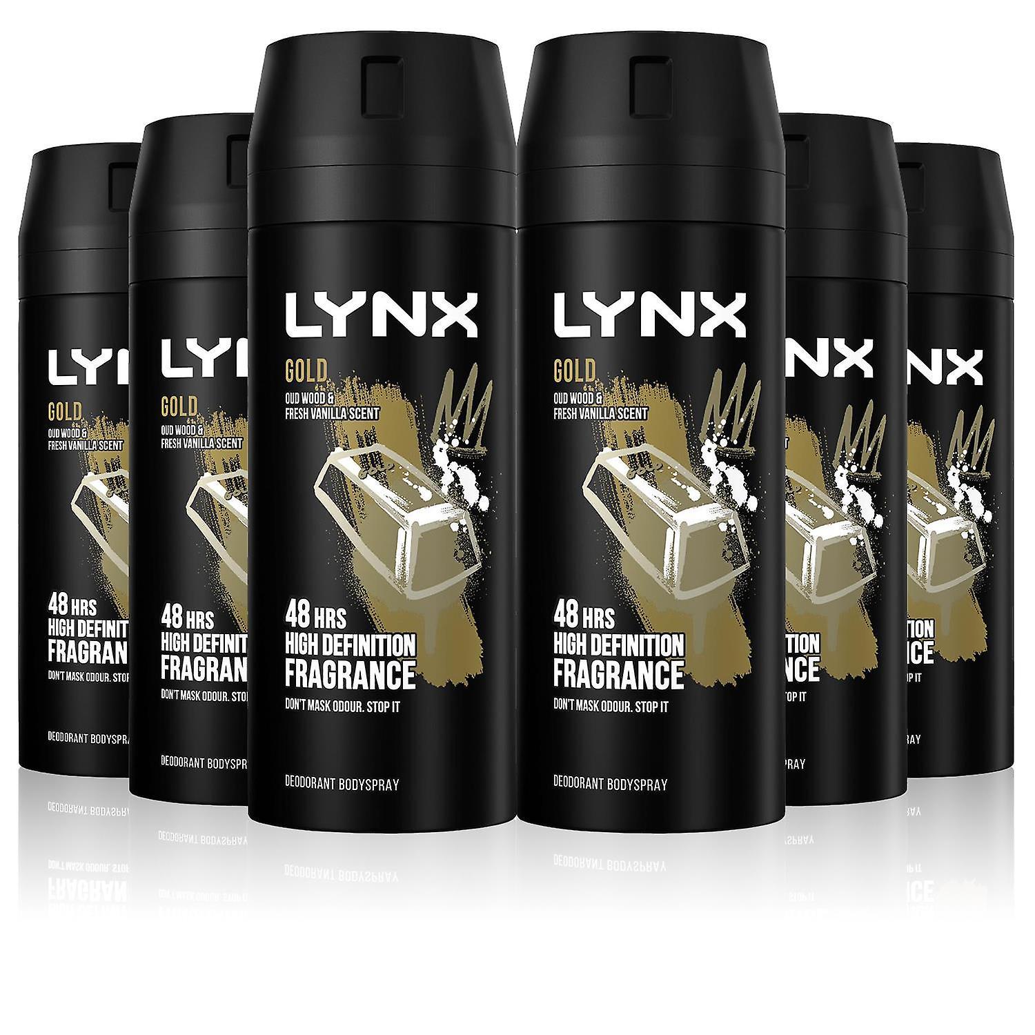 Lynx Body Spray Gold 48-H High Definition Fragrance Deo For Men, 6x150ml