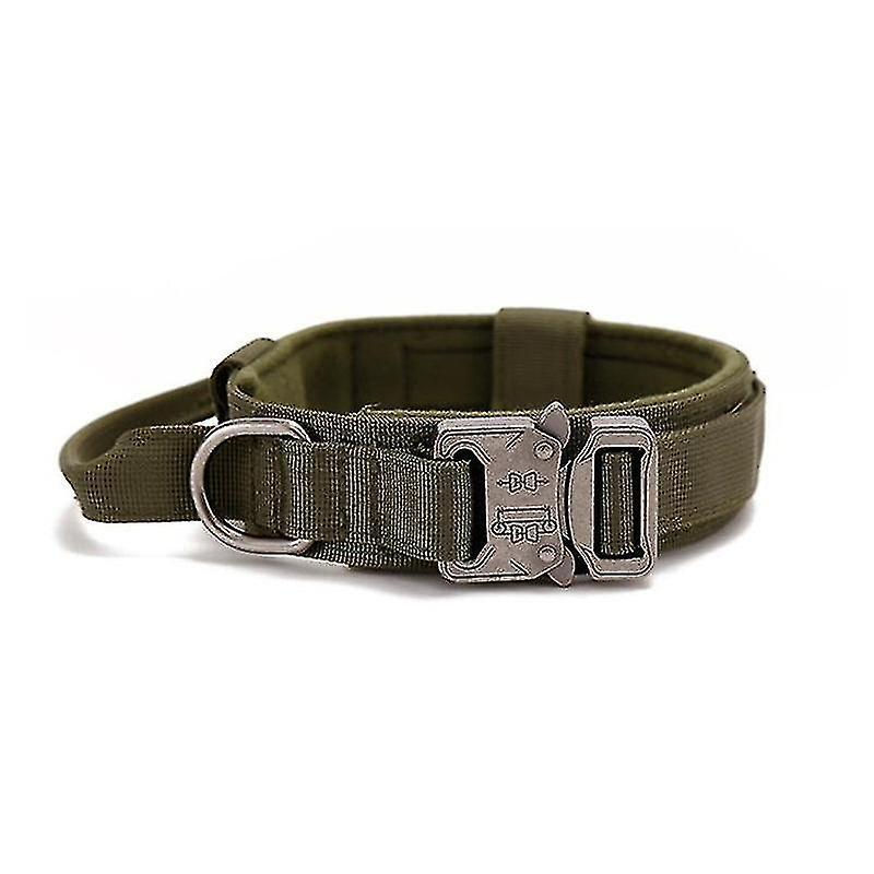 Tianzun Tactical Dog Collar Nylon Adjustable Collar Military Dog Collar Heavy Duty Metal Buckle With Handle GREEN M