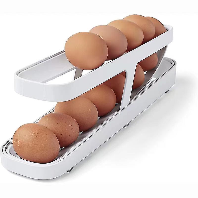 Tianzun Egg Holder For Refrigerator, Automatically Rolling Egg Storage Container, 2 Tier Rolling Egg Dispenser, Space Saving