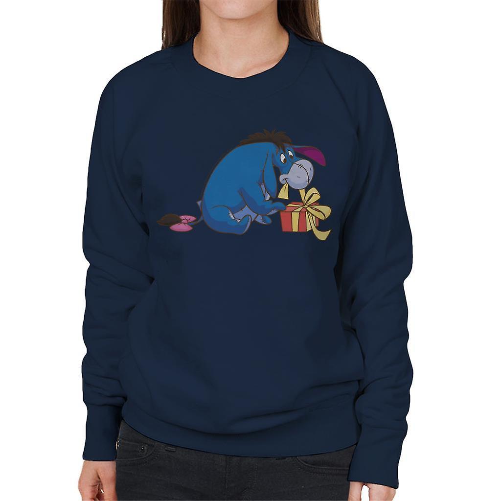 Disney Christmas Eeyore Undoing Present Women's Sweatshirt Navy Blue XX-Large