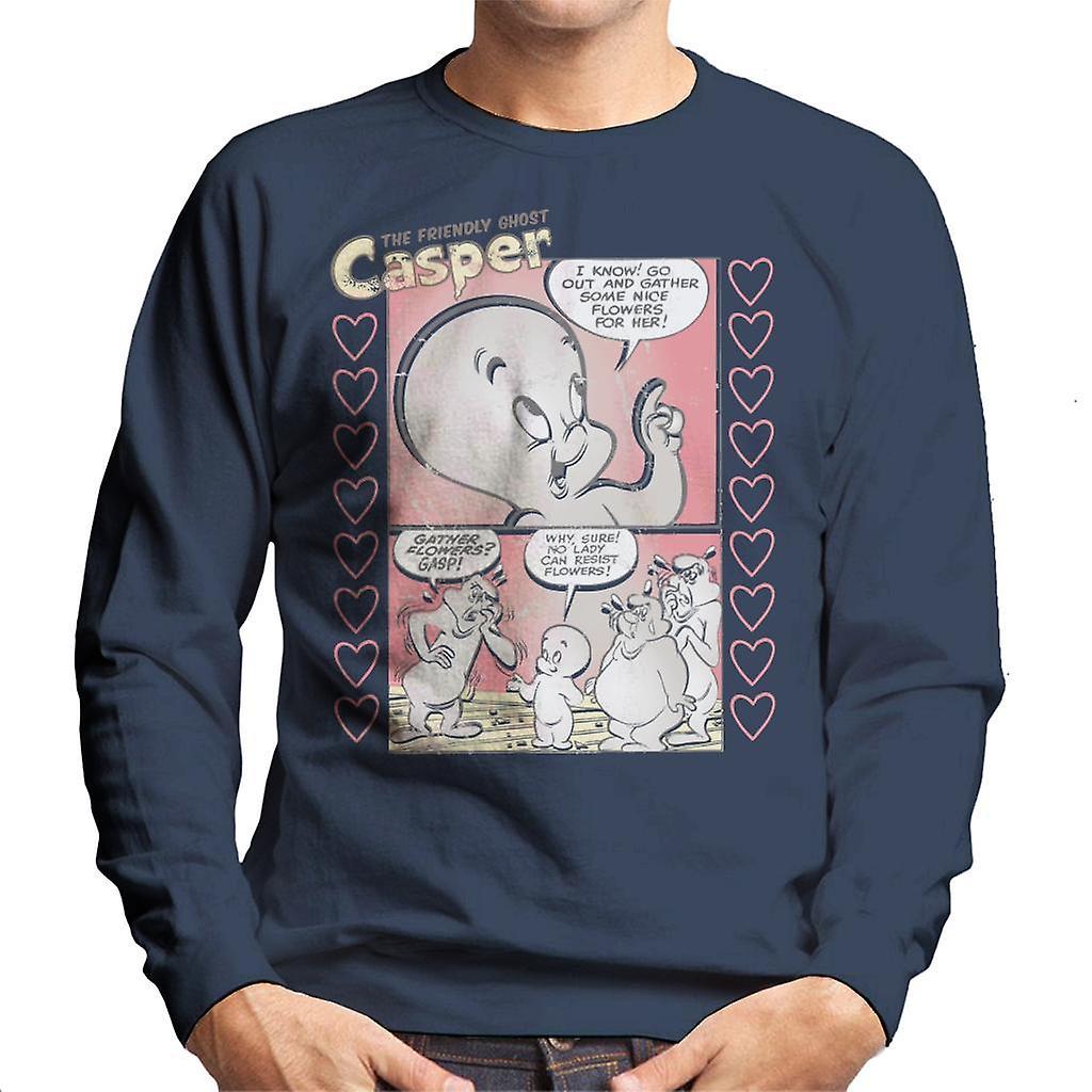 Casper The Friendly Ghost Flowers Comic Frame Men's Sweatshirt Navy Blue Small