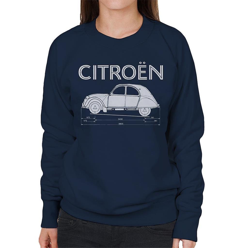 Citro�n Citroen 2CV Dimensions White Diagram Women's Sweatshirt Navy Blue Medium