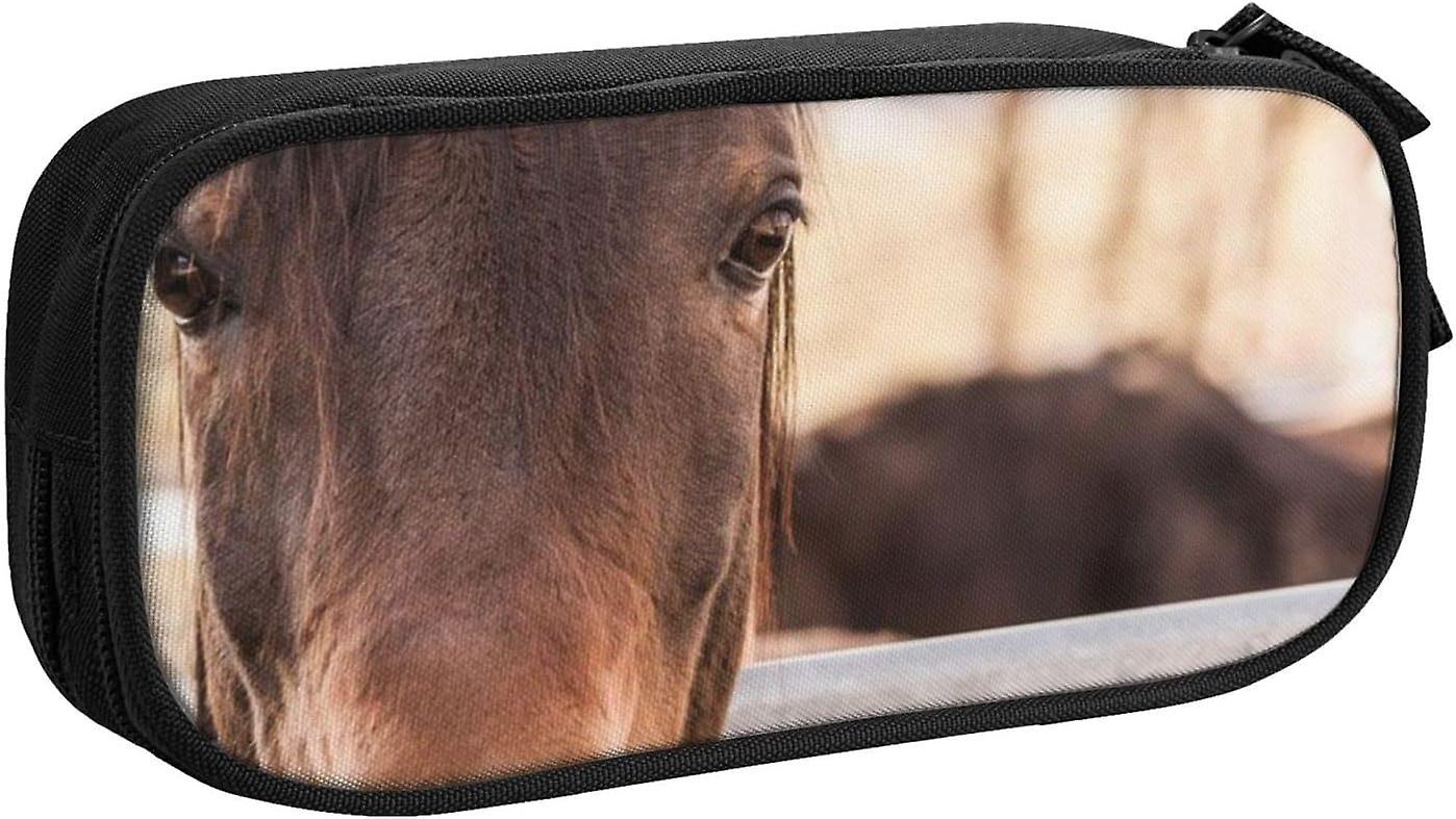 Kerota Brown Horses Large Pencil Bag With 2 Compartments Pencil Pen Case Pencil Pouch Bag Organizer For Girls Boys Student School Office College -O..