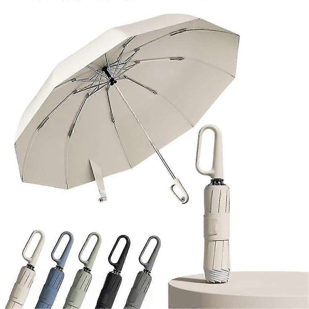 Rhafayre Ring Buckle Umbrella, Reflective Safety Strip, Sturdy Windproof, Travel Portable light brown