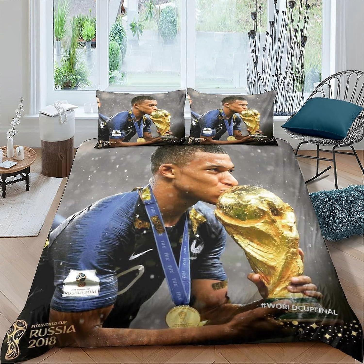 Kerota Kylian Mbapp Captain France Football Star Duvet Cover, 3 Piece Double Bedding Set, France Football Star Duvet Cover Sets, Bedding Set with P...