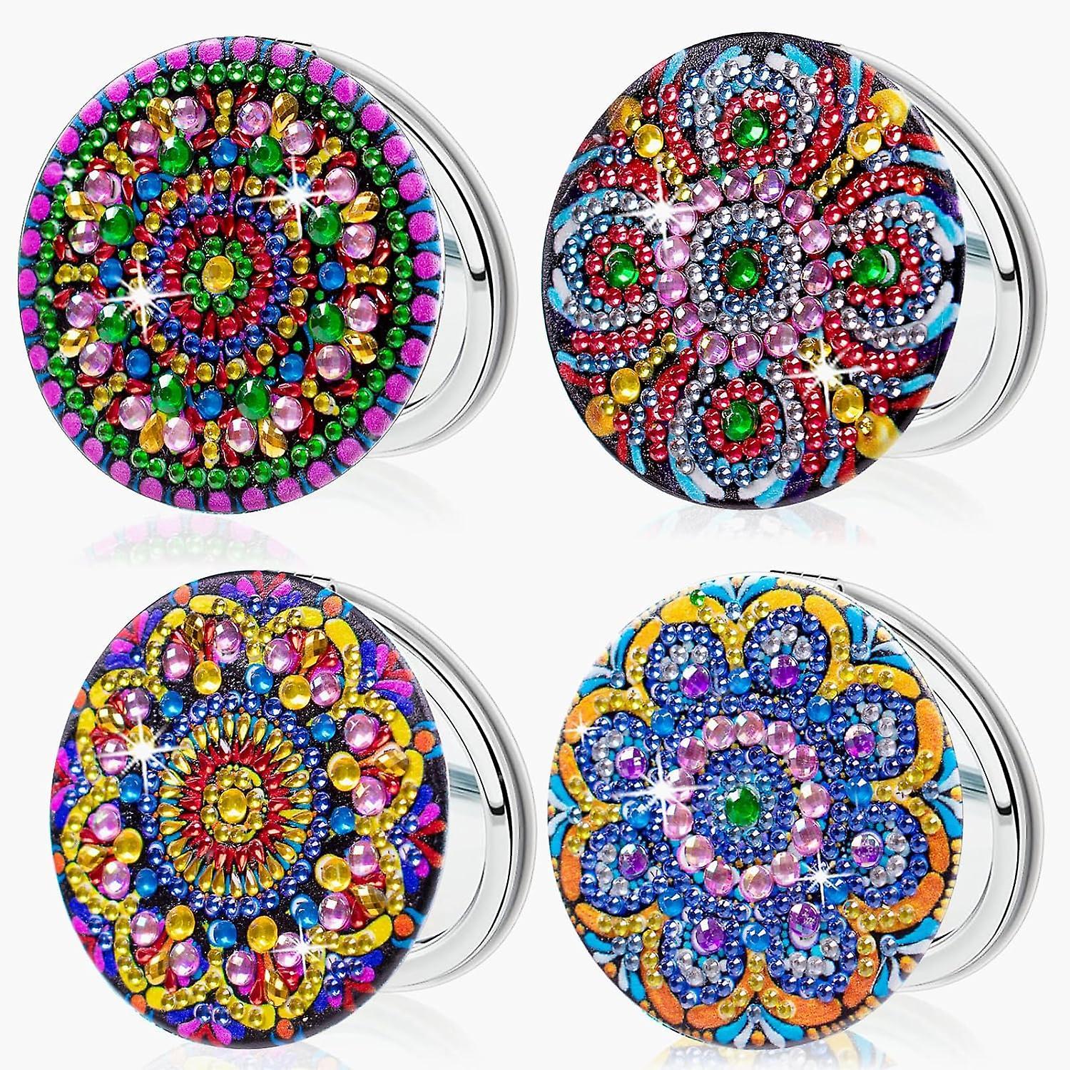 Syzyql 5d Diamond Art Painting Compact Mirrors - 4pc Diy Diamond Art Kits