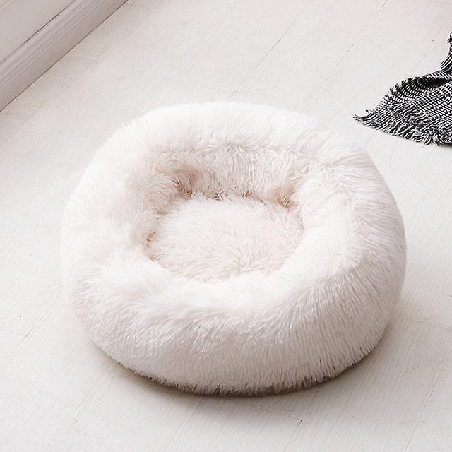 Slowmoose Luxury Soft Plush Round Shape Dog Sleeping Bed - Cat Puppy Sofa For Winter White M Diameter 60cm