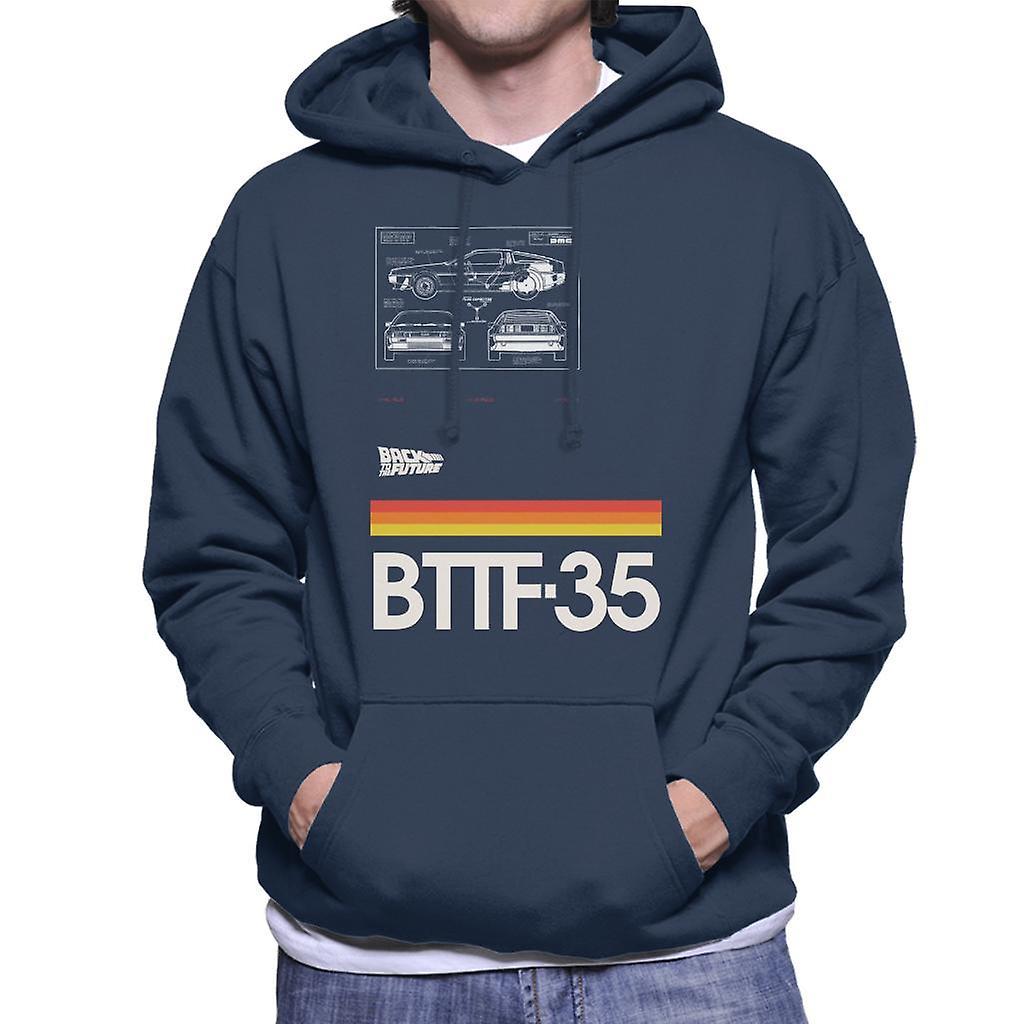 Back to the Future 35th Anniversary Delorean Notes Men's Hooded Sweatshirt Navy Blue Medium