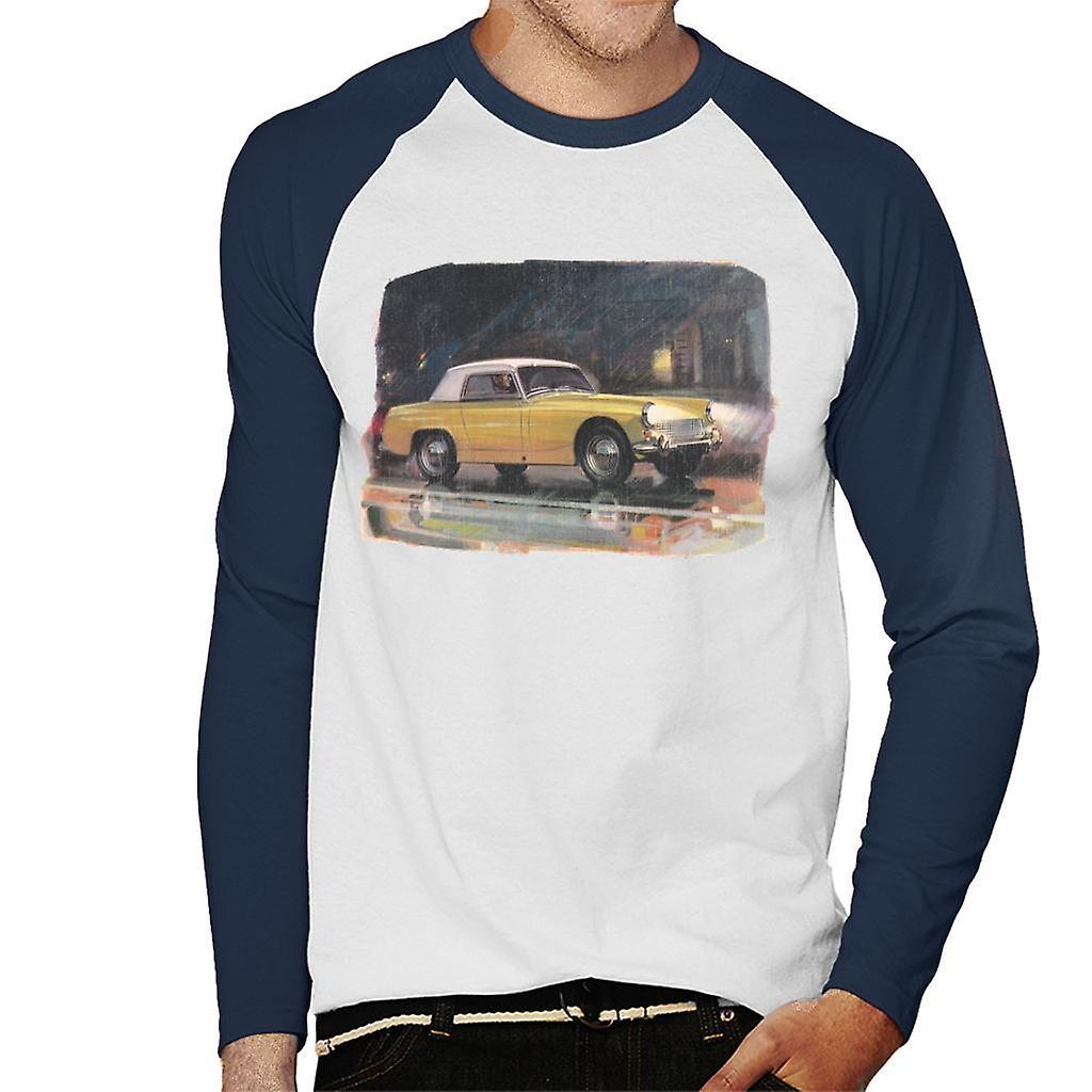 Austin Healey Yellow British Motor Heritage Men's Baseball Long Sleeved T-Shirt White/Navy Medium