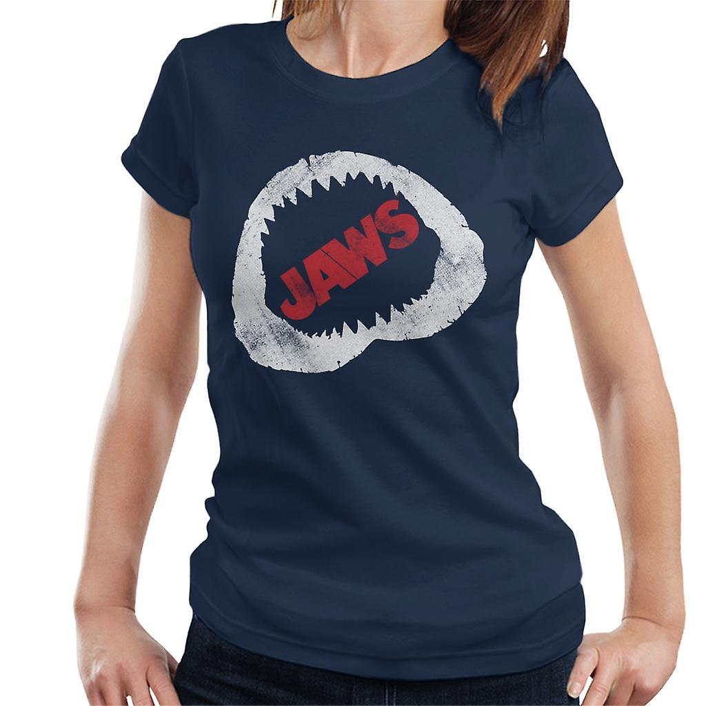 Jaws Bite Red Text Women's T-Shirt Navy Blue X-Large