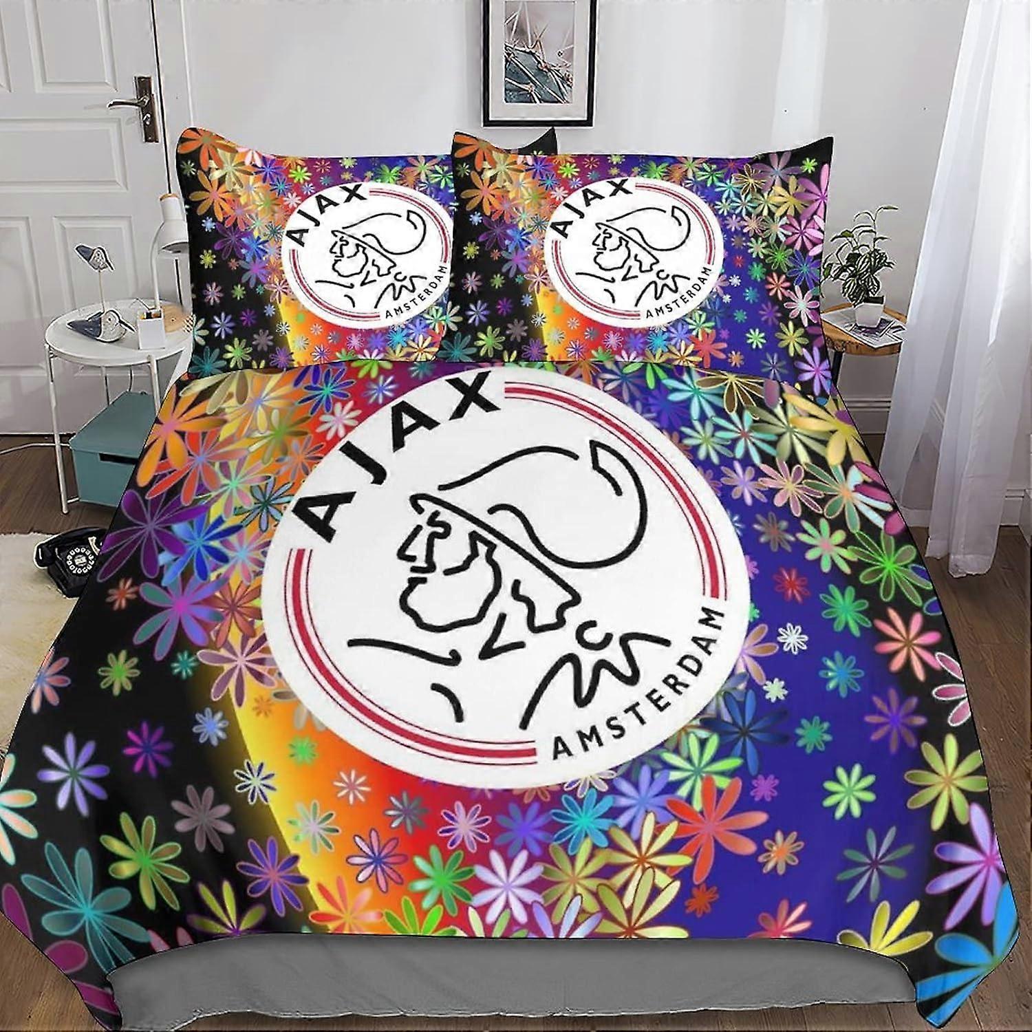 Kerota Ajax Logo Duvet Cover,D Printing,Football Sports Bedding Duvet Cover with Zipper Closure and Pillowcases King Single135x200cm