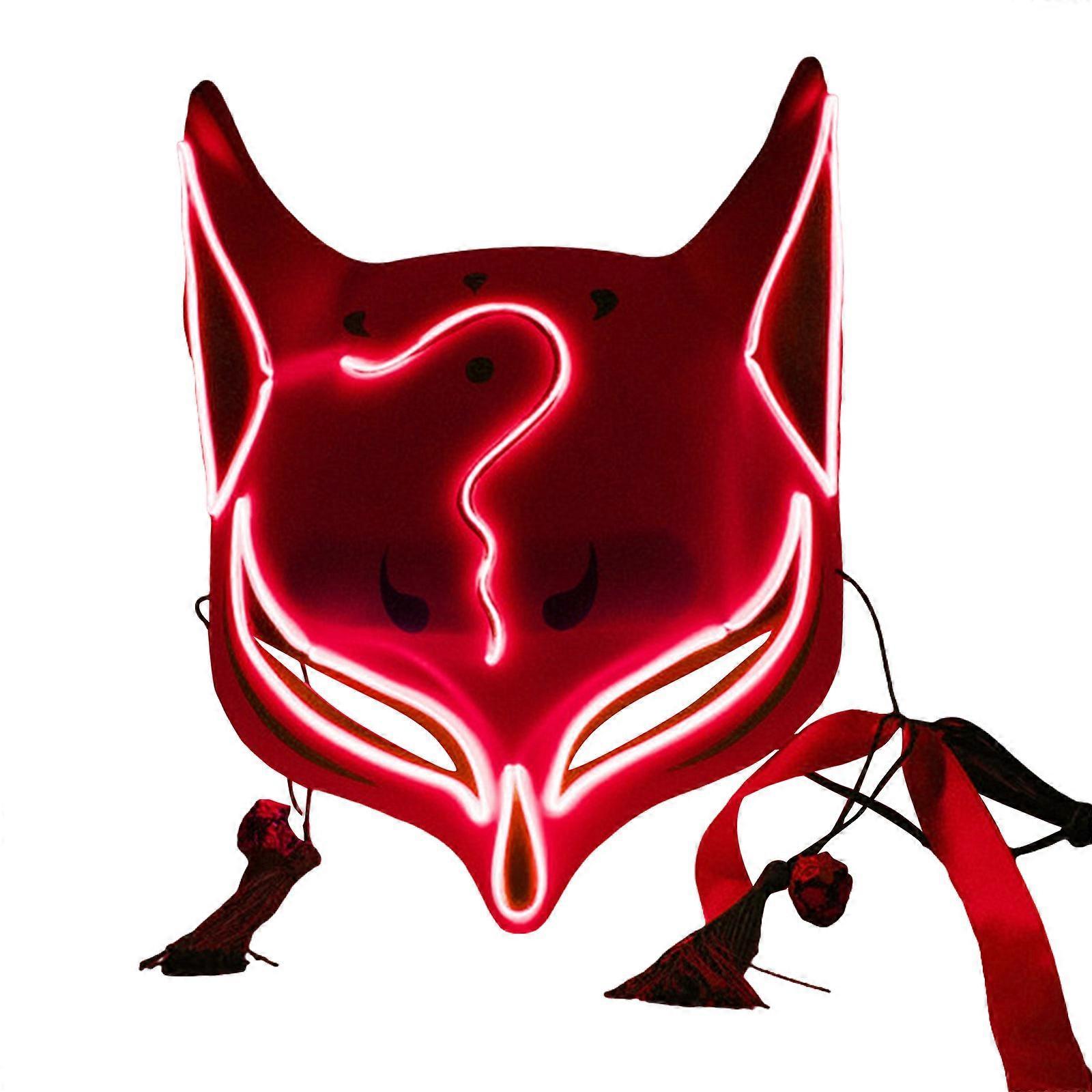 Unbrand Halloween Clubbing Lighted Kitsune Fox LED Mask Costume Rave Cosplay EDC Party Red