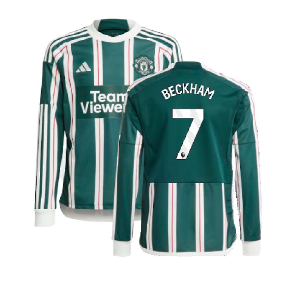 Adidas 2023-2024 Man Utd Away Long Sleeve Shirt (Kids) (Beckham 7) Green 7-8 Years - 26-28 inch - 71cm