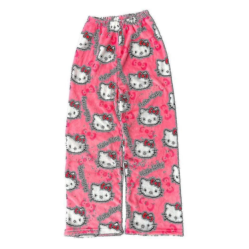 Meet Halloween Sanrio Hello Kitty Pajamas Pants Unisex Autumn Winter Warm Flannel Sleepwear Trendy Pumpkin Y2k Cartoon Home Clothes 6 M