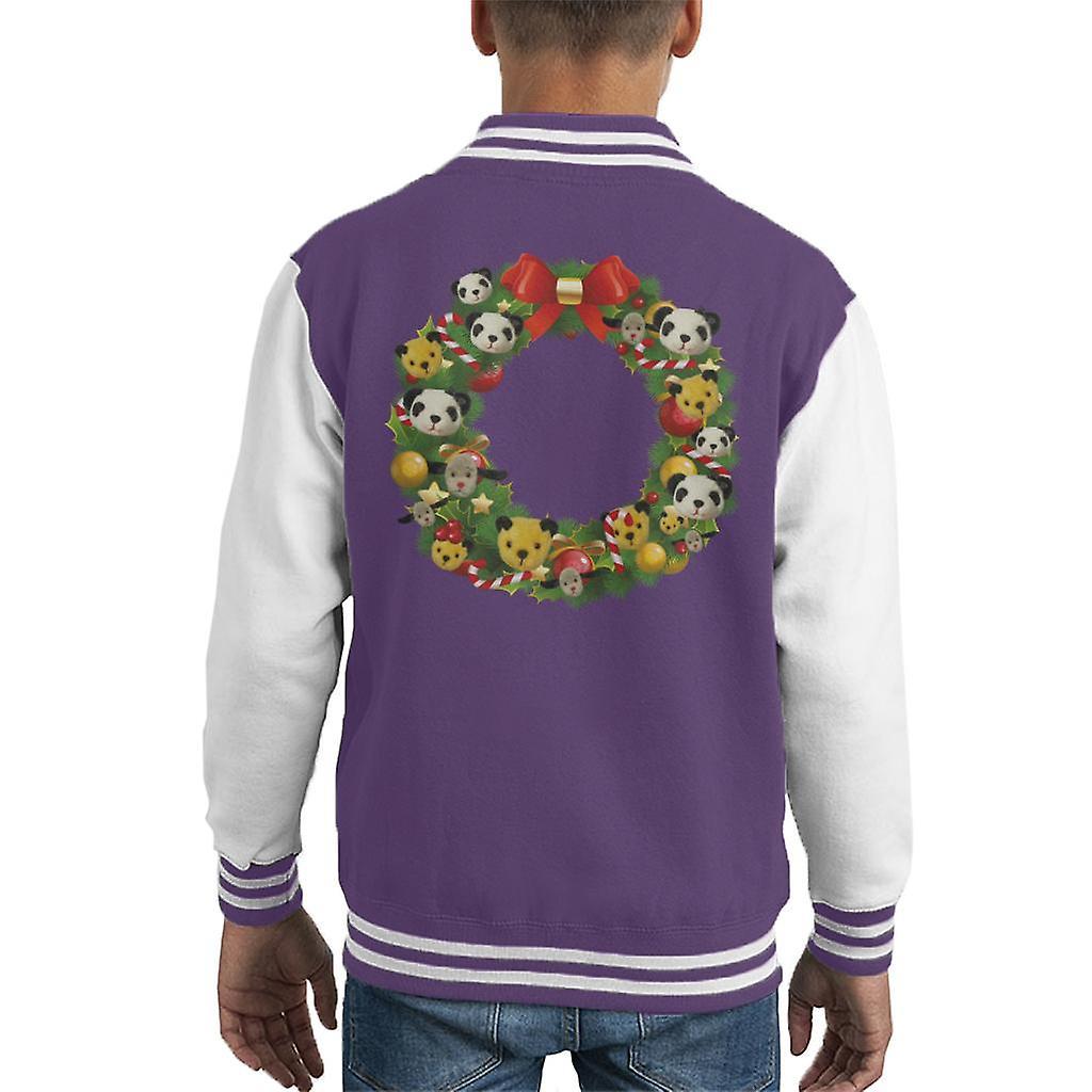 Sooty Christmas Wreath Kid's Varsity Jacket Purple/White X-Large (12-13 yrs)