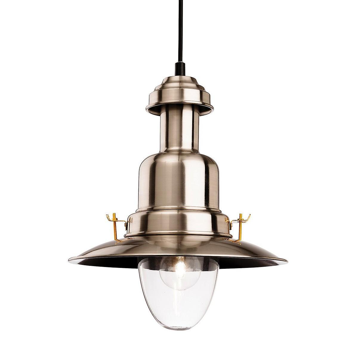 Firstlight Lighting Classic 1 Light Dome Ceiling Pendant Brushed Steel, Clear Glass, E27