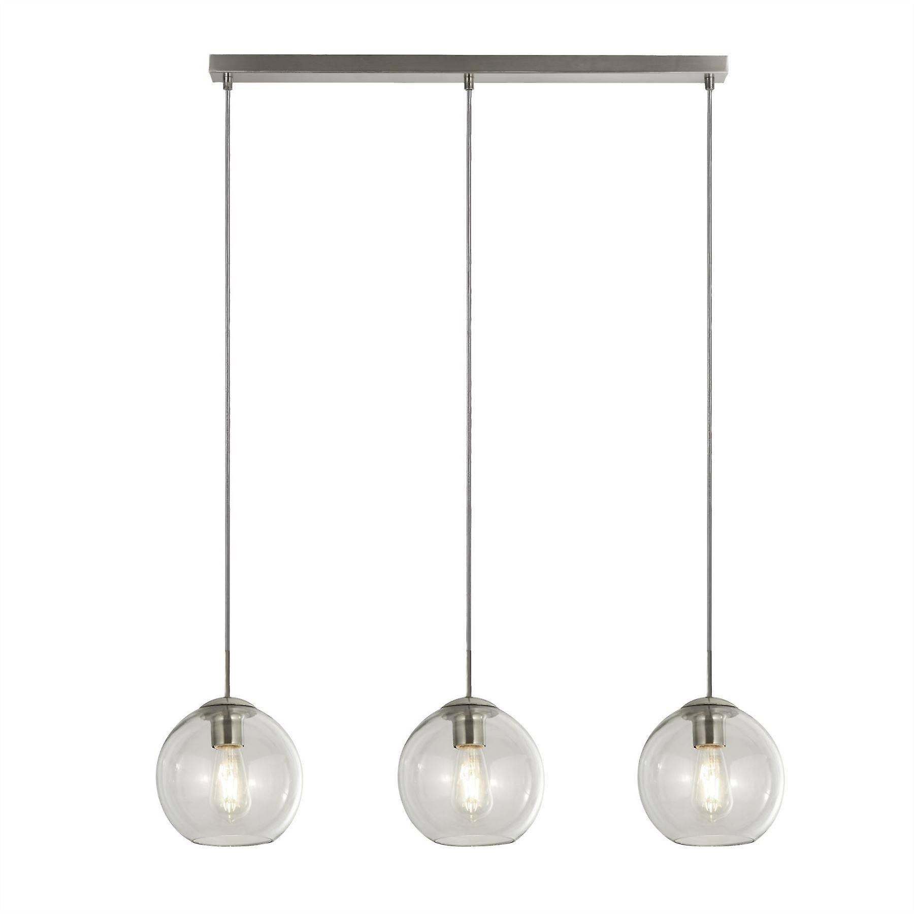 Searchlight Lighting 3 Light Pendant Bar Satin Silver, Glass Shade, E27