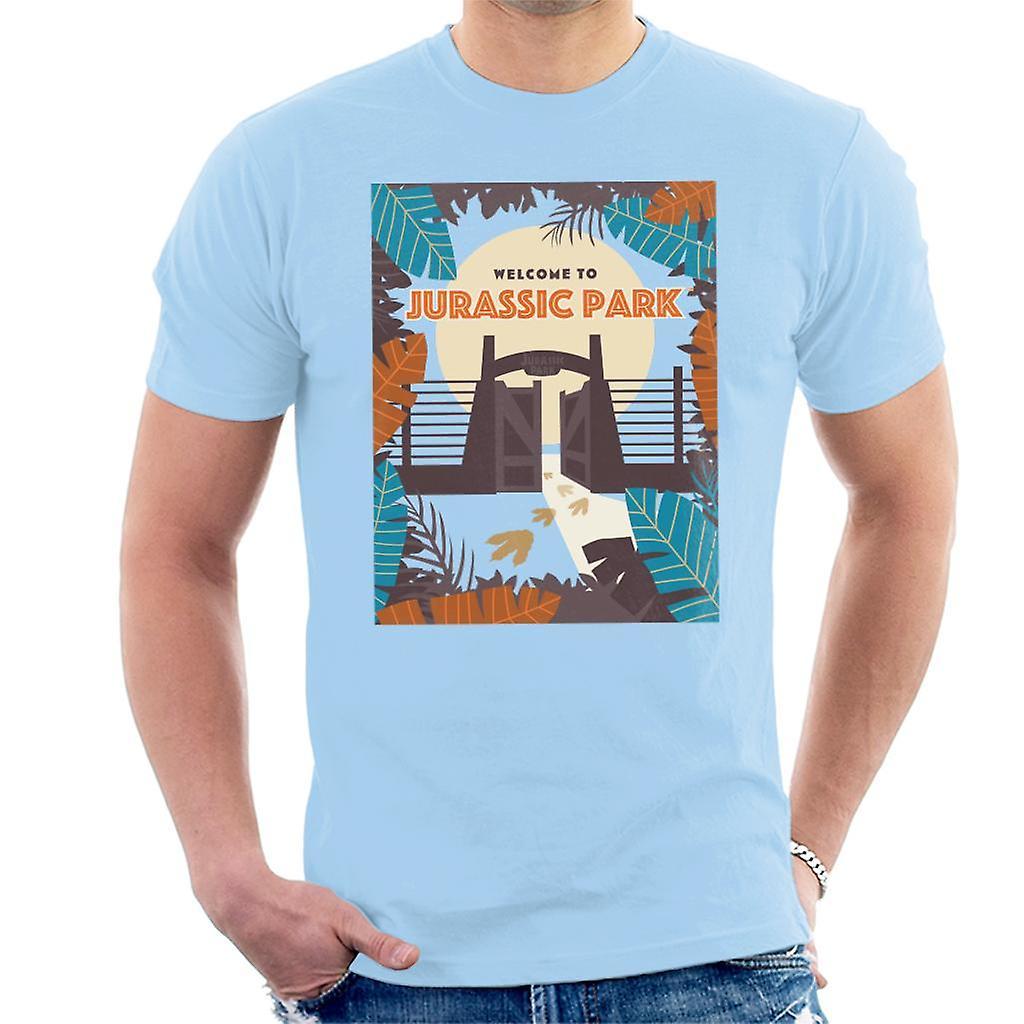 Jurassic Park Welcome To Sign Blue Leaves Men's T-Shirt Sky Blue Small