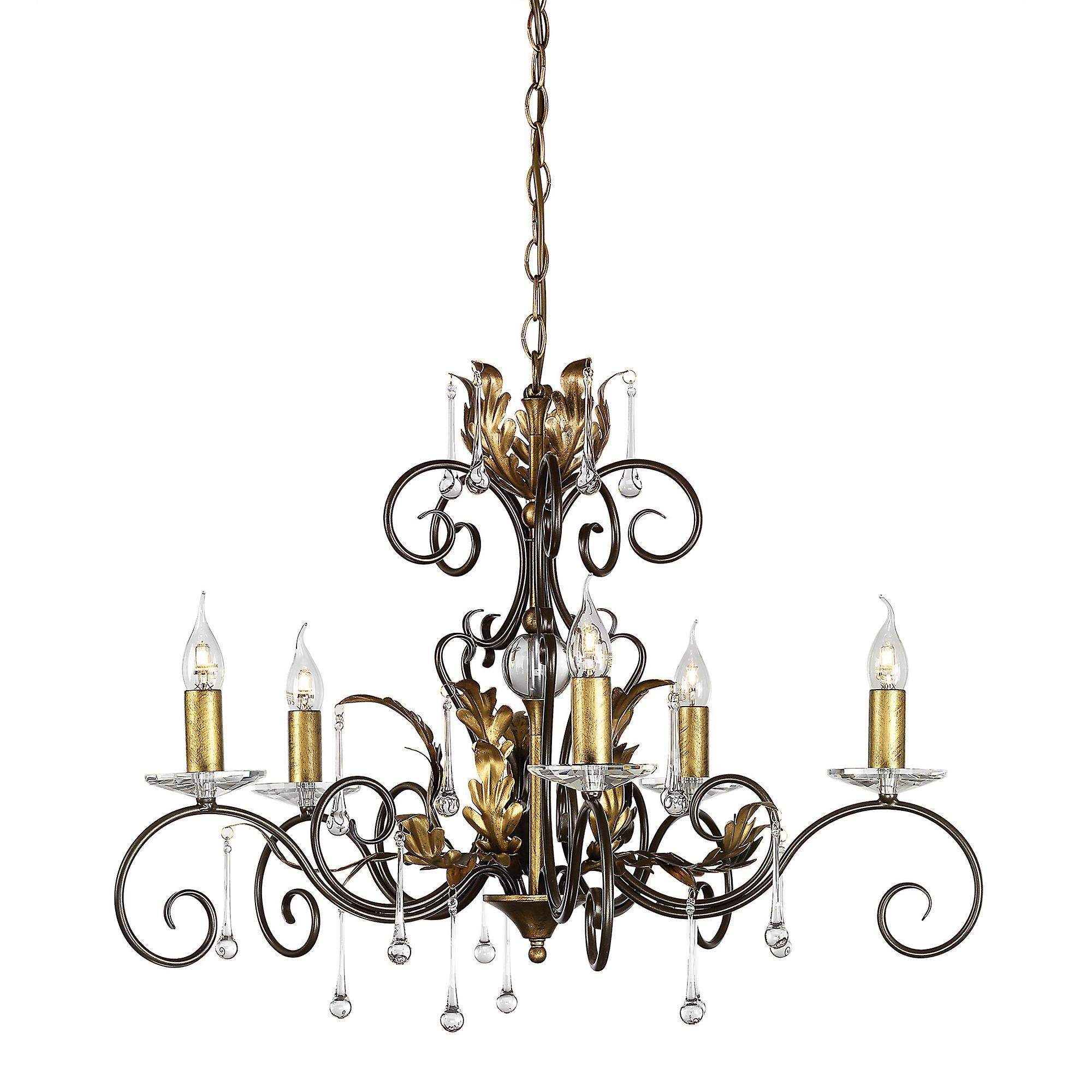 Amarilli 5 Light Chandelier Bronze Gold Floral Leaves Design E14