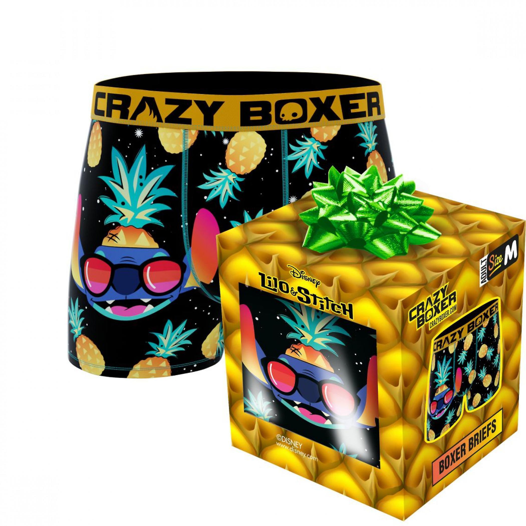 Cartoons Crazy Boxers Lilo and Stitch Pineapple Print Boxer Briefs in Gift Box Black Large (36-38)