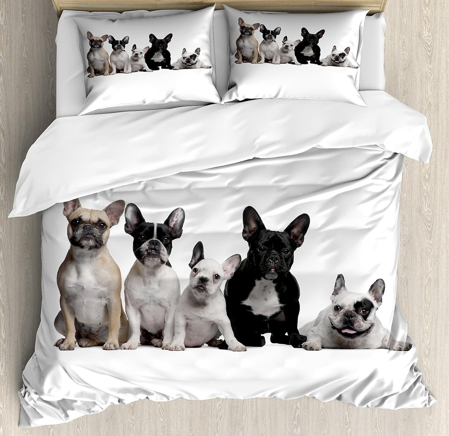 Duvet Cover Sets Bulldog Duvet Cover Set French Bulldogs With Expressions Animal Lover Photo Decorative 3 Piece Bedding Set 135x200cm