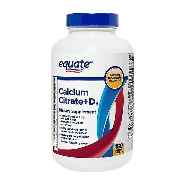 Equate Calcium Citrate + D3 Coated Tablets, 180 Count