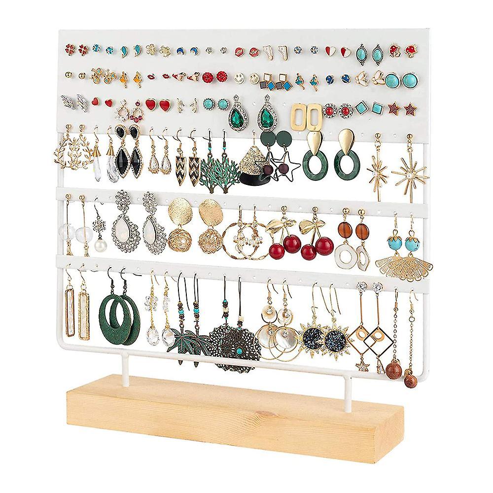 Ciuu Earring Stand Display Rack 3-Tier Ear Stud Holder Jewelry Organizer Ear Stud Earring Holder 144 Holes with Wood Base Stand Display Rack for Wo...