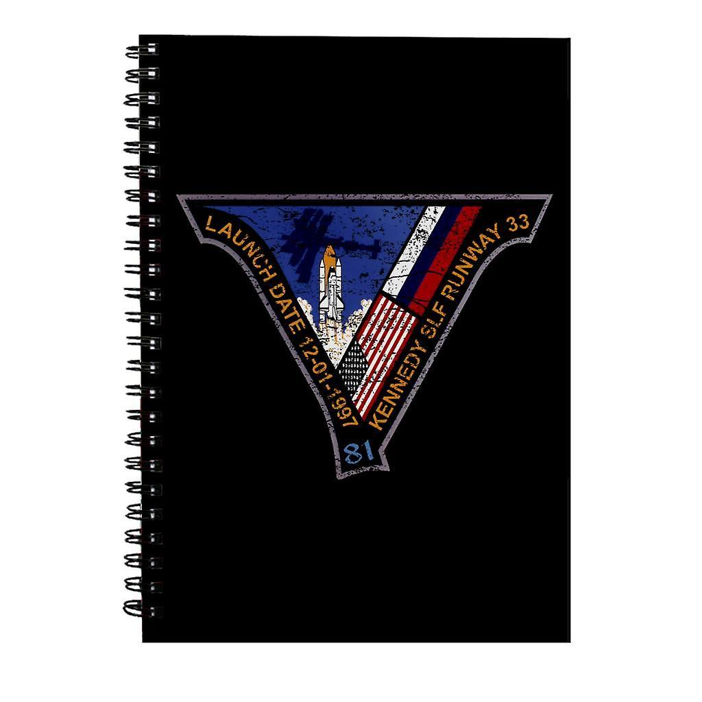 NASA STS 81 Atlantis Mission Badge Distressed Spiral Notebook Black 15 x 21 cm