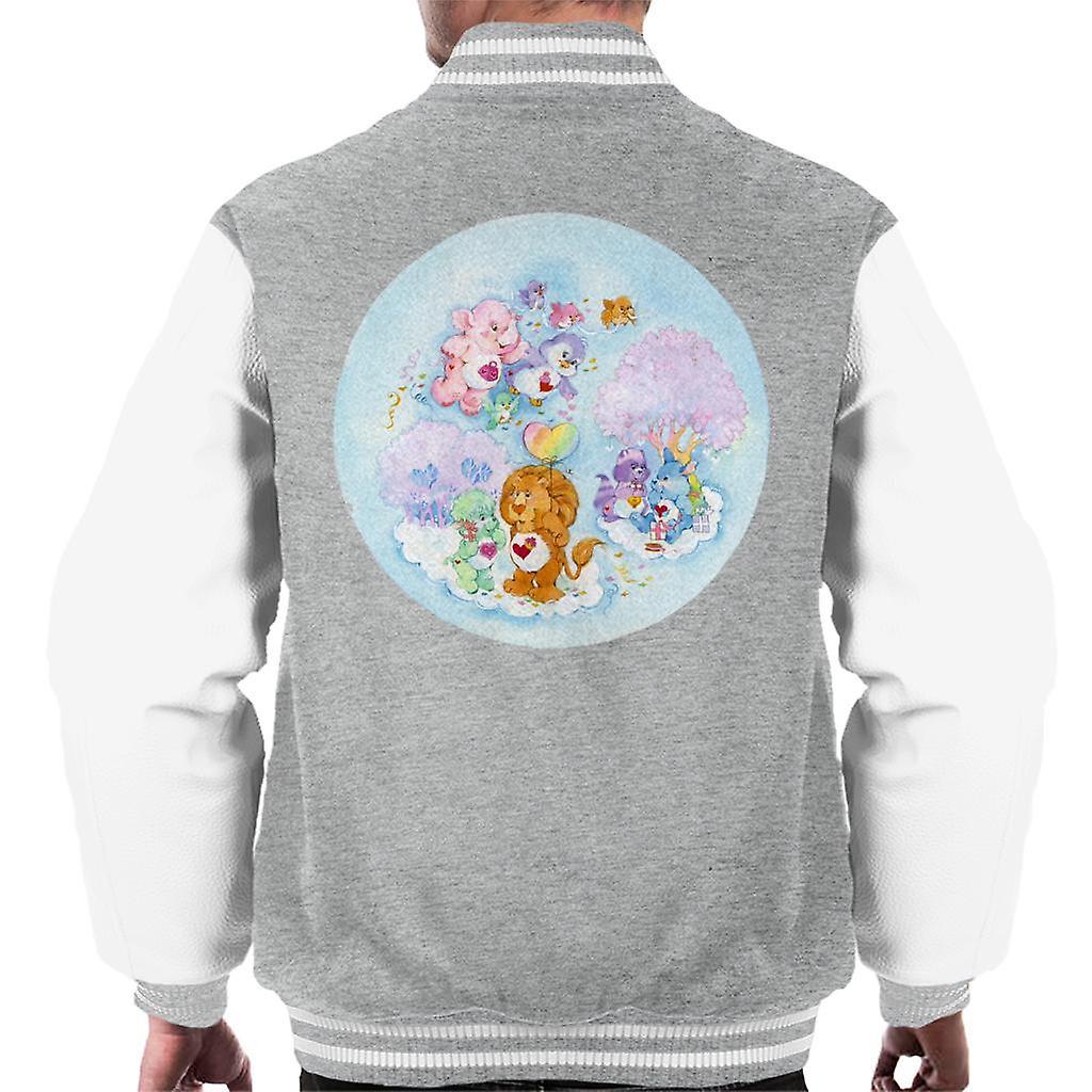 Care Bears Brave Heart Lion Pink Trees Men's Varsity Jacket Heather Grey/White Small