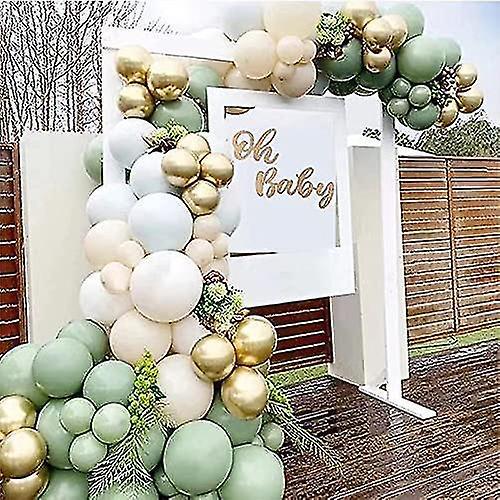 Yizhilaiqian Balloon Arch Kit - 152 Pcs Balloon Garland Kit With Multiple Sized Birthday Balloons, Metallic Chrome Gold Balloons, Green & White Bal...