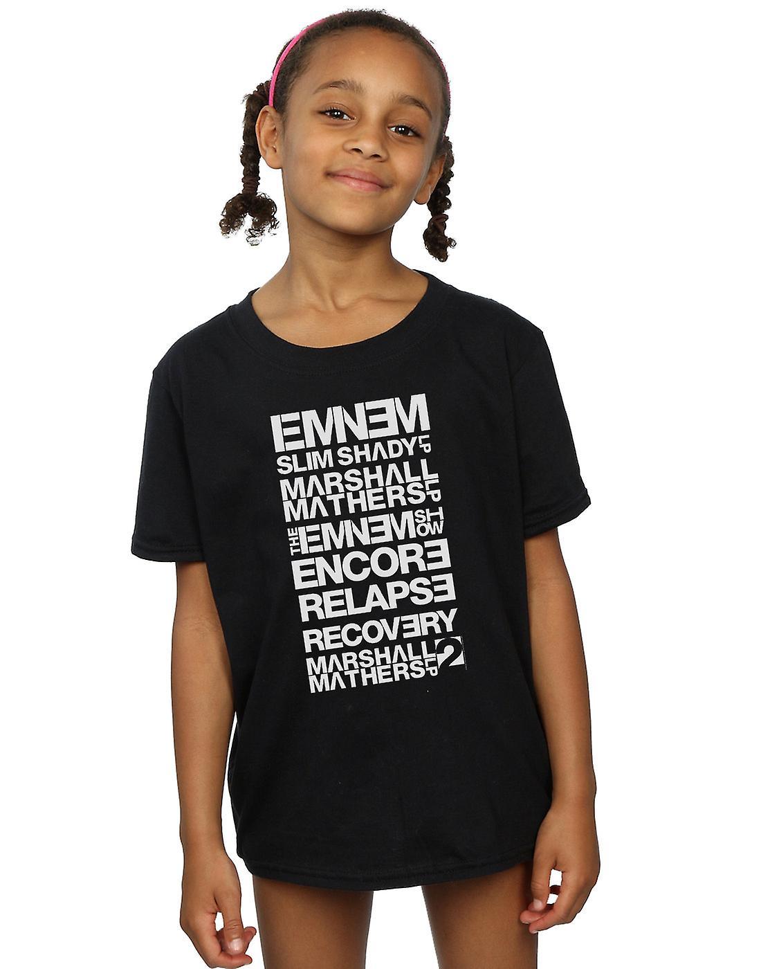 Absolute Cult Eminem Girls Slim Shady Album Titles T-Shirt Black 12-13 years