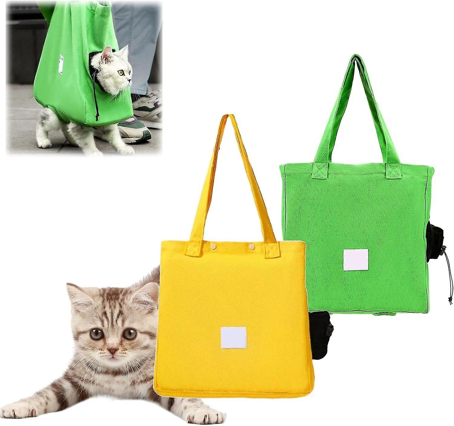 Bod Petmoki Cat Tote Bag, Petmoki Cat Travel Tote, Petmoki Cat Walking Bag Green