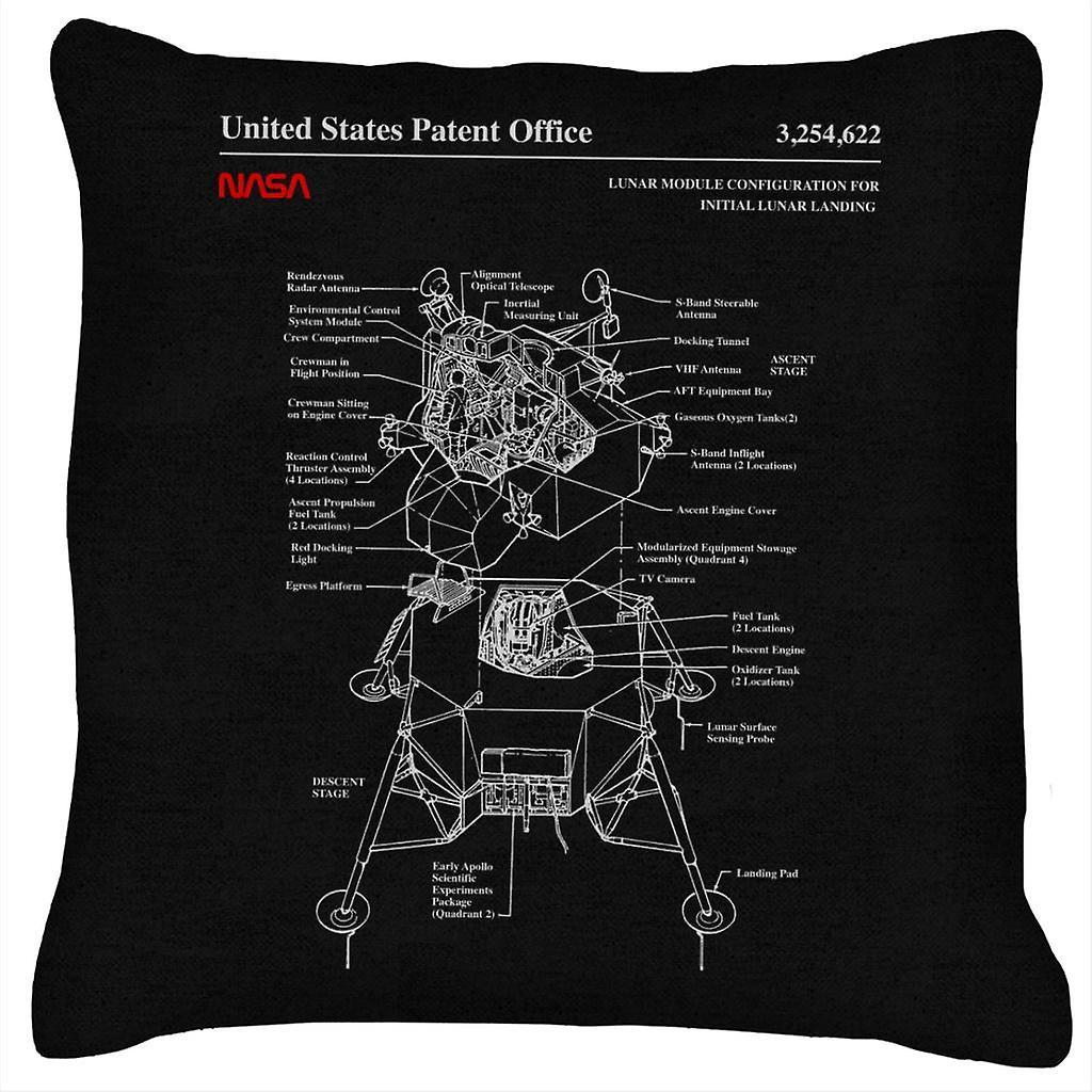 NASA Lunar Module Landing Blueprint Cushion Black 40 x 40cm