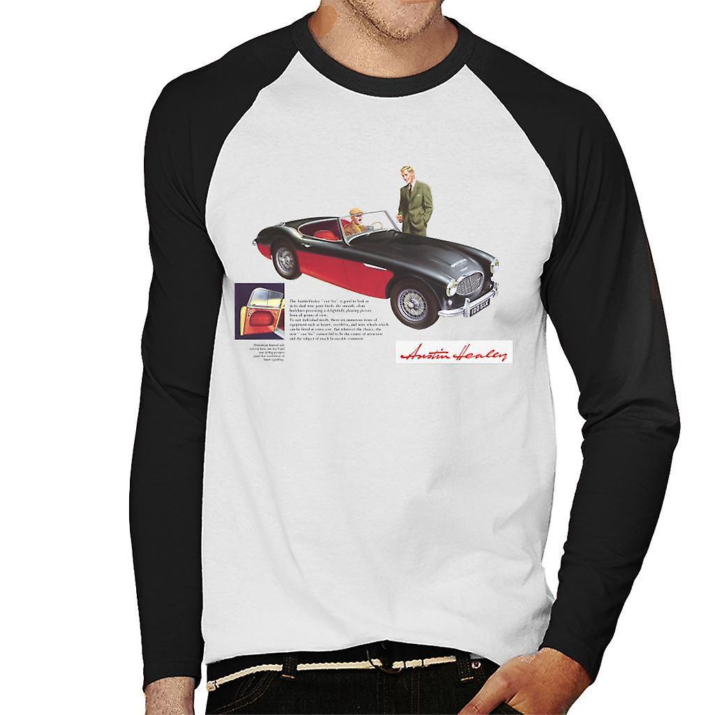 Austin Healey Black 100 Six British Motor Heritage Men's Baseball Long Sleeved T-Shirt White/Black Medium