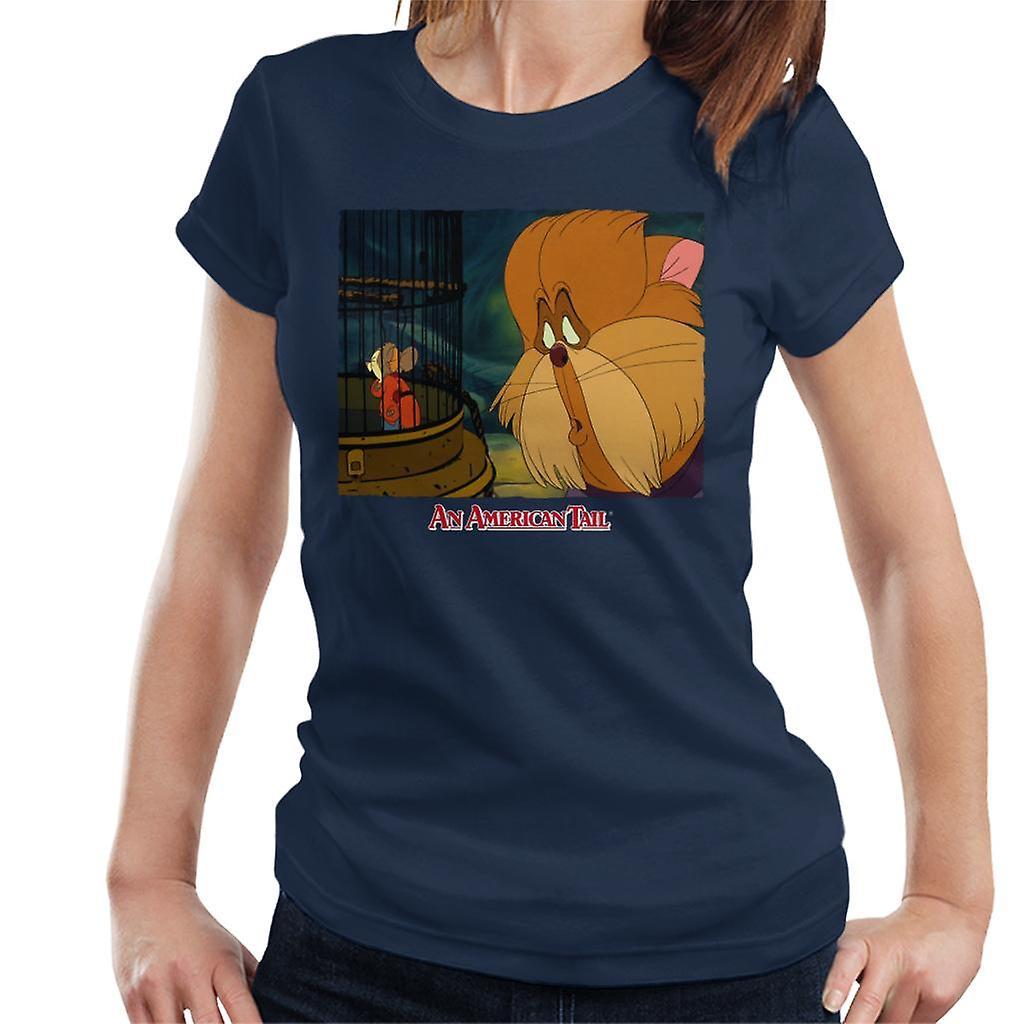 An American Tail Fieval In A Cage And Tiger Women's T-Shirt Navy Blue XX-Large