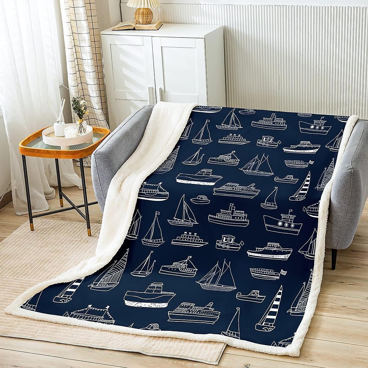 Kerota Nautical Fleece Blanket Ocean Ship Marine Vehicle Throw Blanket for Bed Sofa Kids Boys Sea Adventure Sailboat Sherpa Blanket Ultra Soft Cart...