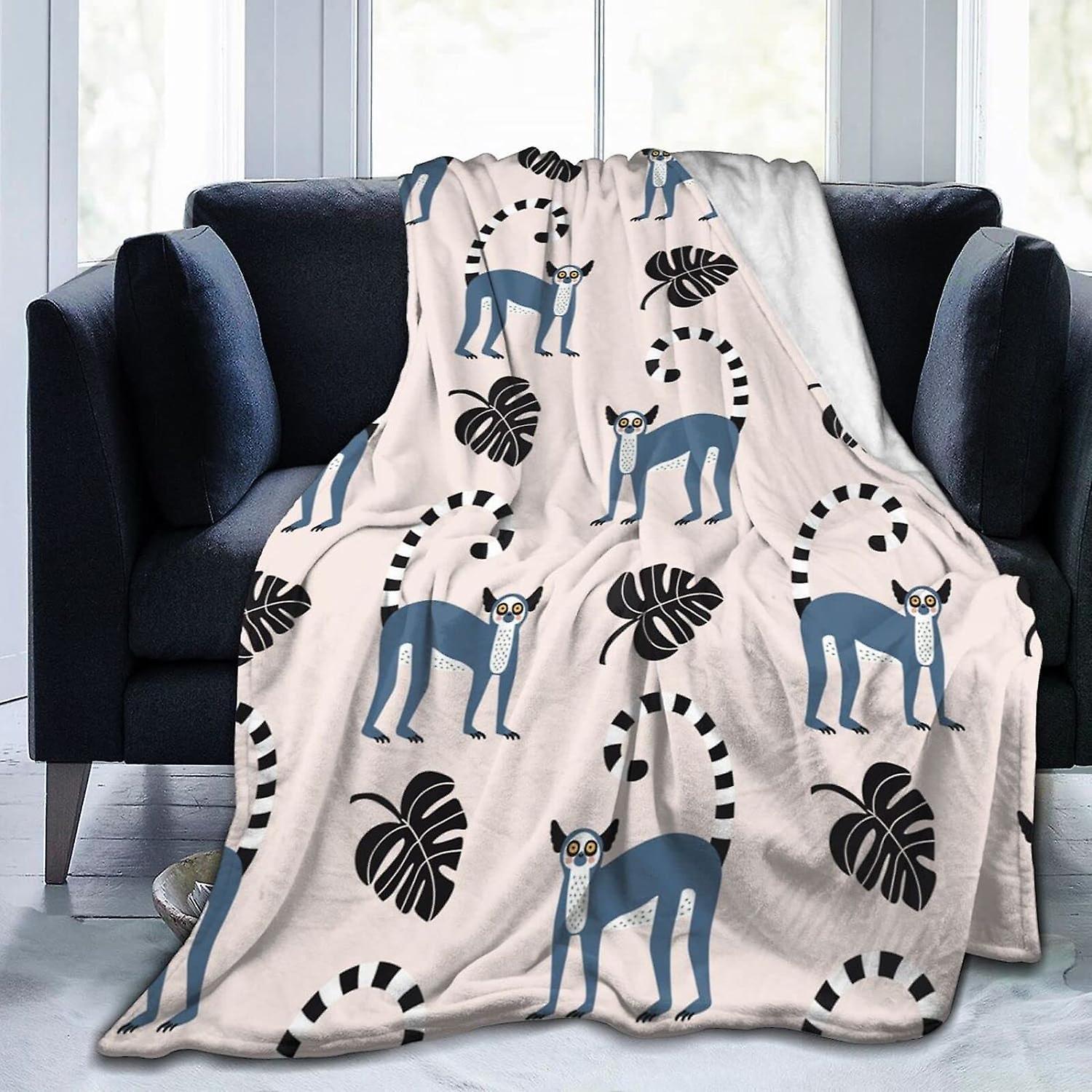 Kerota Lemurs with Leaves Flannel Throw Blanket Lightweight Soft Cozy Washable for Sofa Couch Bed 50x40in 125x100cm