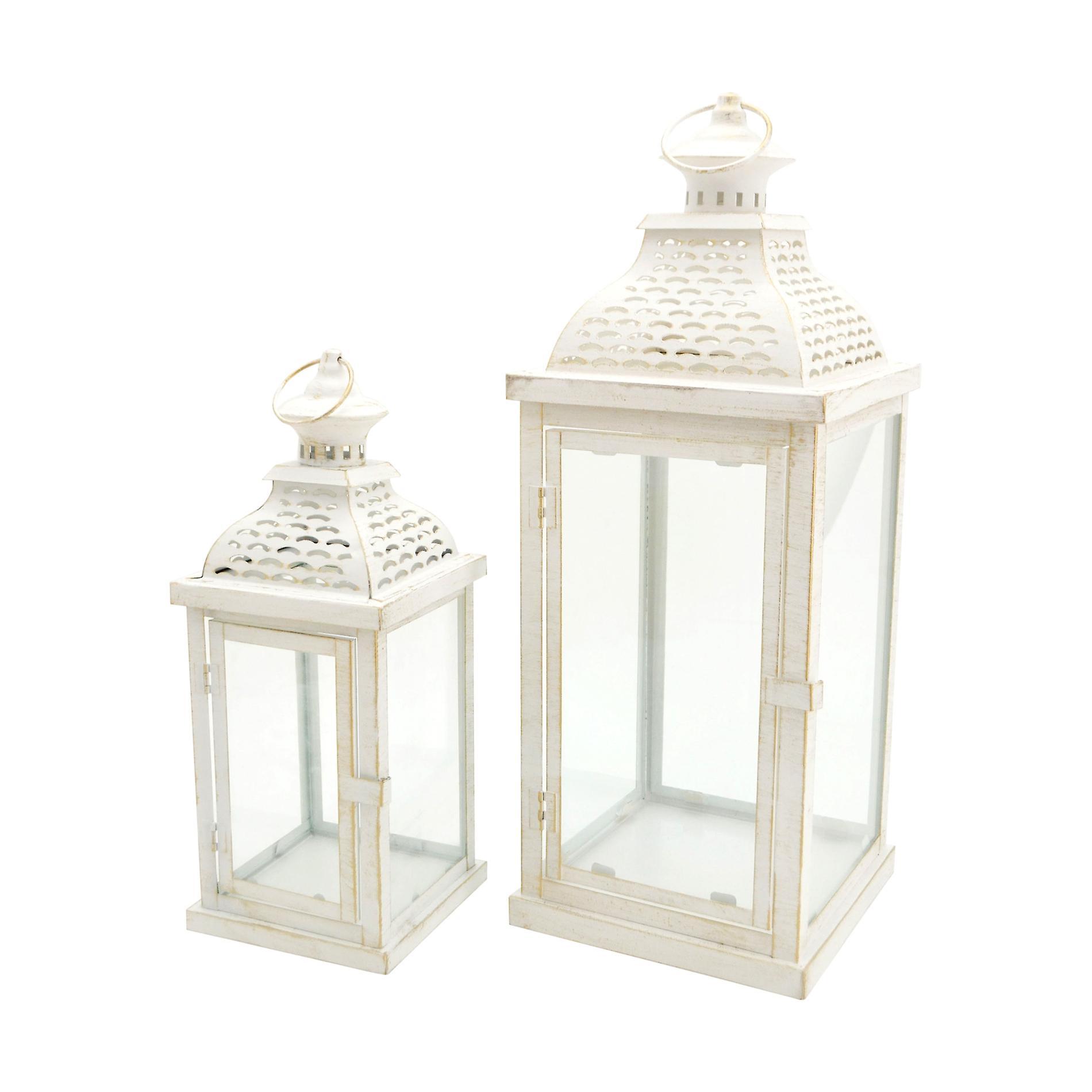 Mobili Rebecca Rebecca Furniture 2 Candle Holder Lanterns Metal Pvc White Shabby 50x19x19