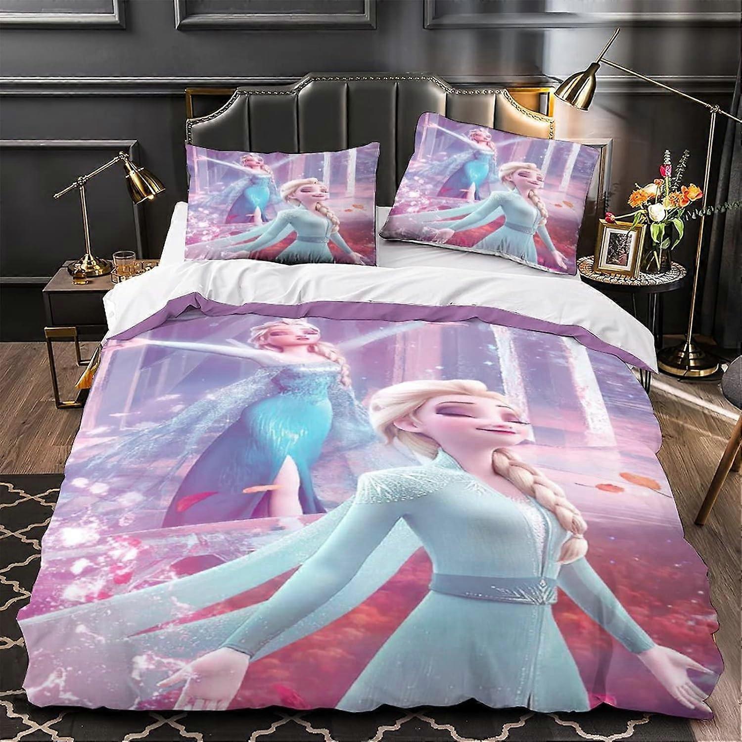 Kerota D Frozen Duvet Cover Set with Zipper Closure Bedding Set Soft Elsa Duvet Cover Pieces Set for Kids Teen 135*200 CM Single135x200cm