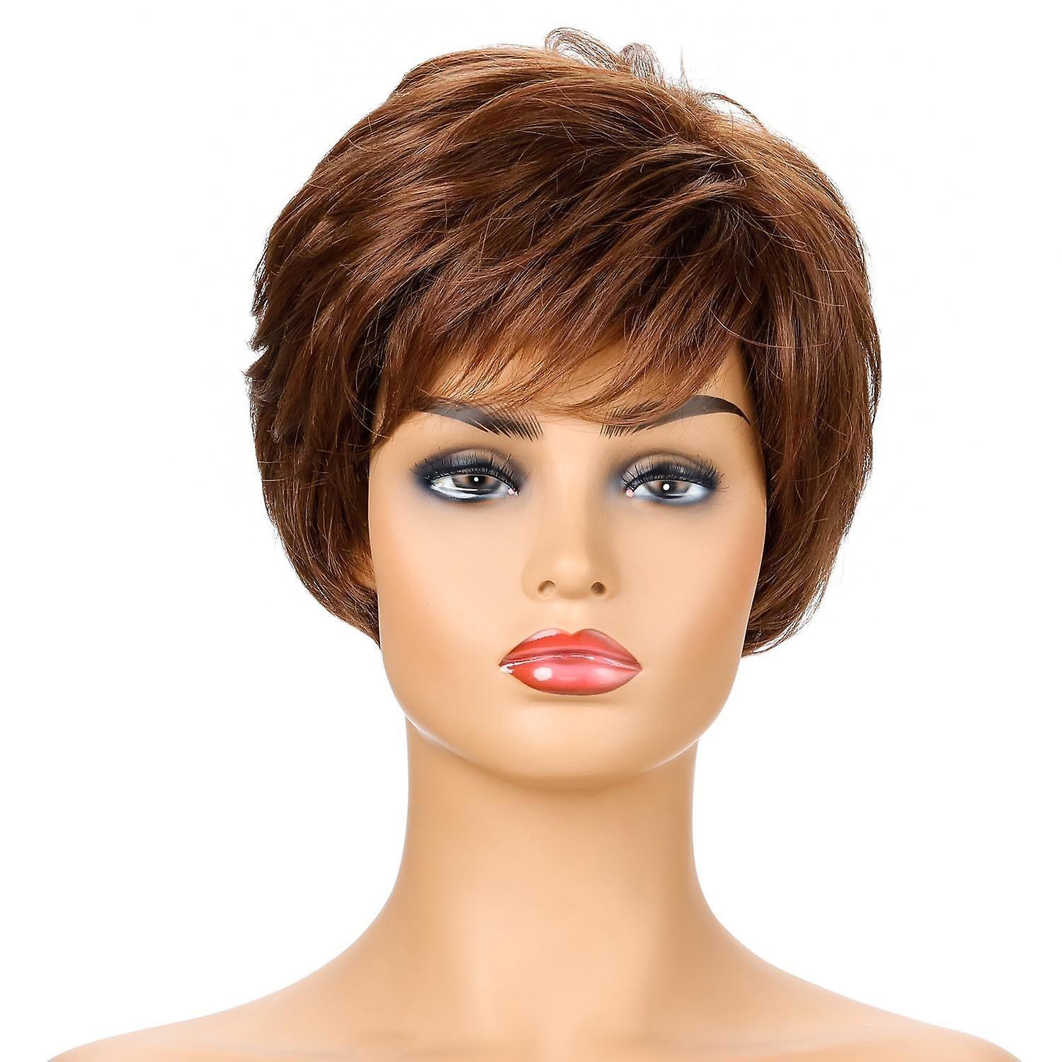 Wisetony Women's Wig Women's Short Curly Hair Chemical Fiber High-Temperature Fiber Wig Head Cover brown