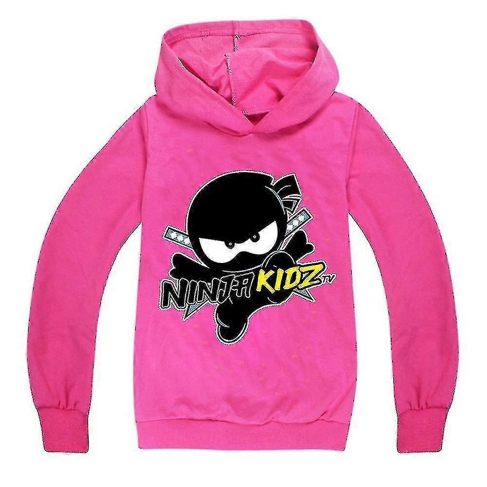 Unbrand Ninja Kidz Kids Casual Hoodie Long Sleeve Printed Hooded Sweatshirt Pullover Tops Boys Girls Activewear Hk Rose Red 11-12 Years