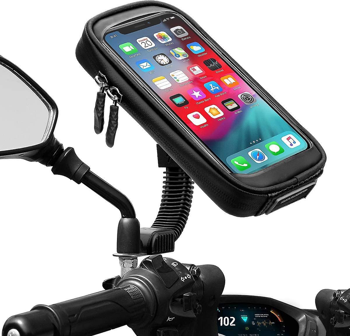 Szczw Waterproof Motorcycle Phone Holder 360 Rotation Motorcycle Scooter Smartphone Holder with Rain Cover Phone Holder for Motorcycle Rearview Mir...