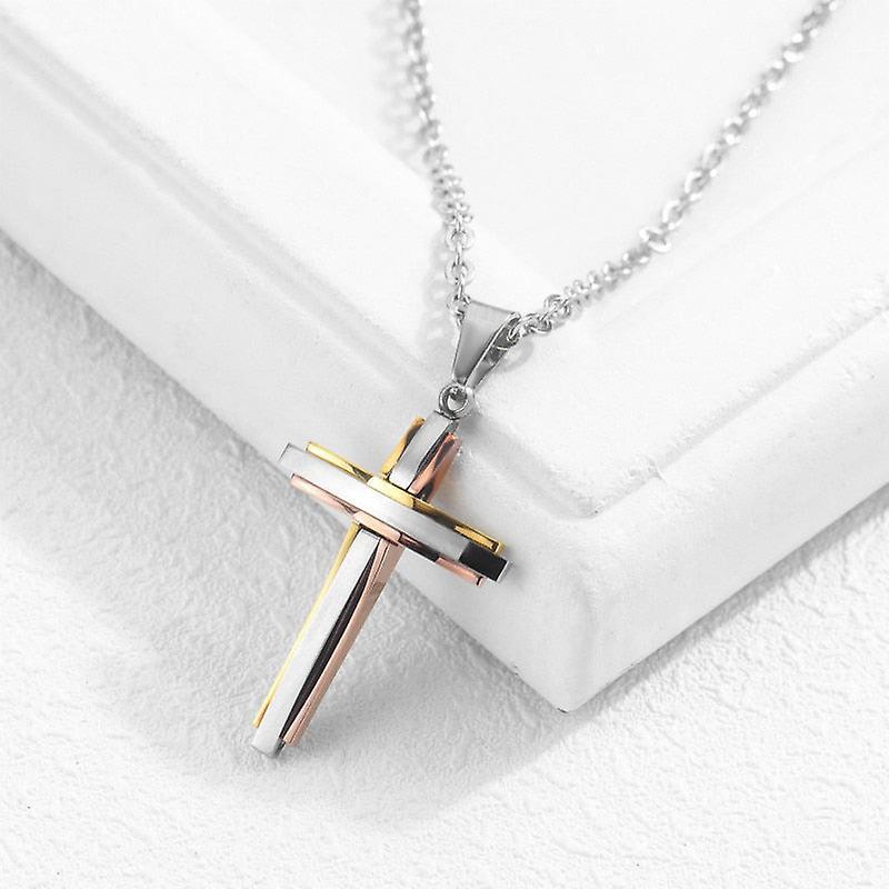 Slowmoose Men And Women Necklace, Titanium Steel Cross Pendant Christian