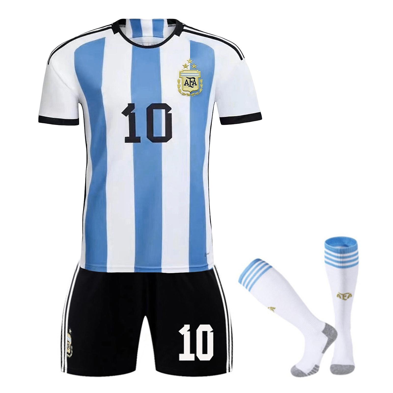 KAKENTH 1 Set Football T-shirt Shorts Set Striped Football Training Color Matching Argentina Messi Men T-shirt Shorts Socks Set A,2XL