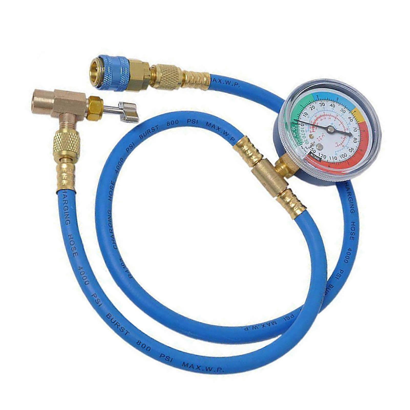 newmerun R134A/R12/R22 Refrigerant Recharge Hose Air Conditioning Refrigerant Hose with Pressure Gauge for Car Blue