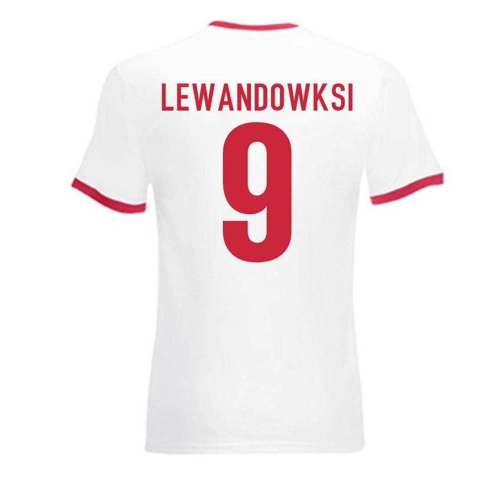 Gildan Robert Lewandowski Poland Ringer Tee (white-red) Medium (38-40 inch)