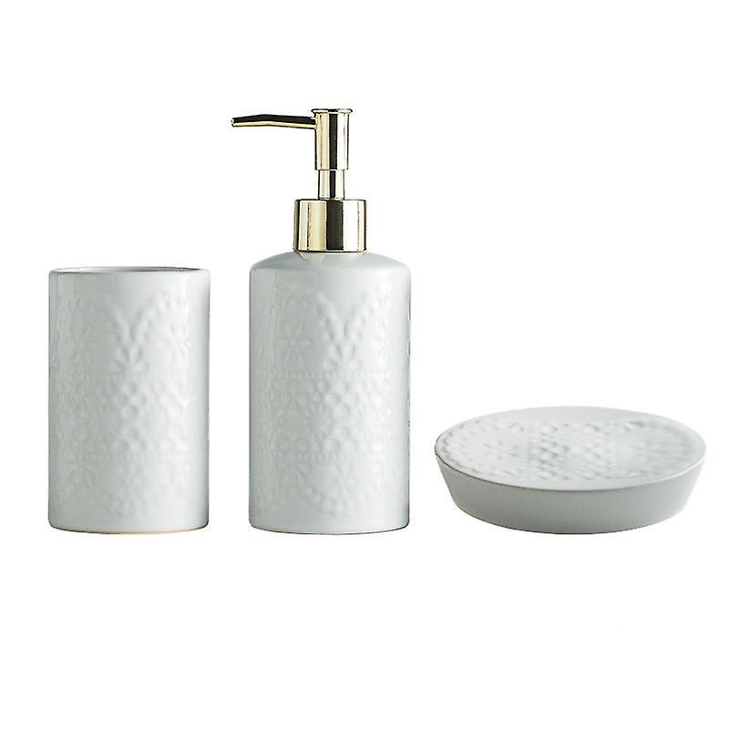 Asygv Premium Soft White Bathroom Accessory Set, White, Bohemian Decor. New apartment essentials. bai color toothbrush holder and soap dispenser. [...